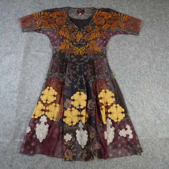 Johnny Was Dress Womens Small Jovie Mesh Biya Flared Skirt Floral Boho - Picture 3 of 11